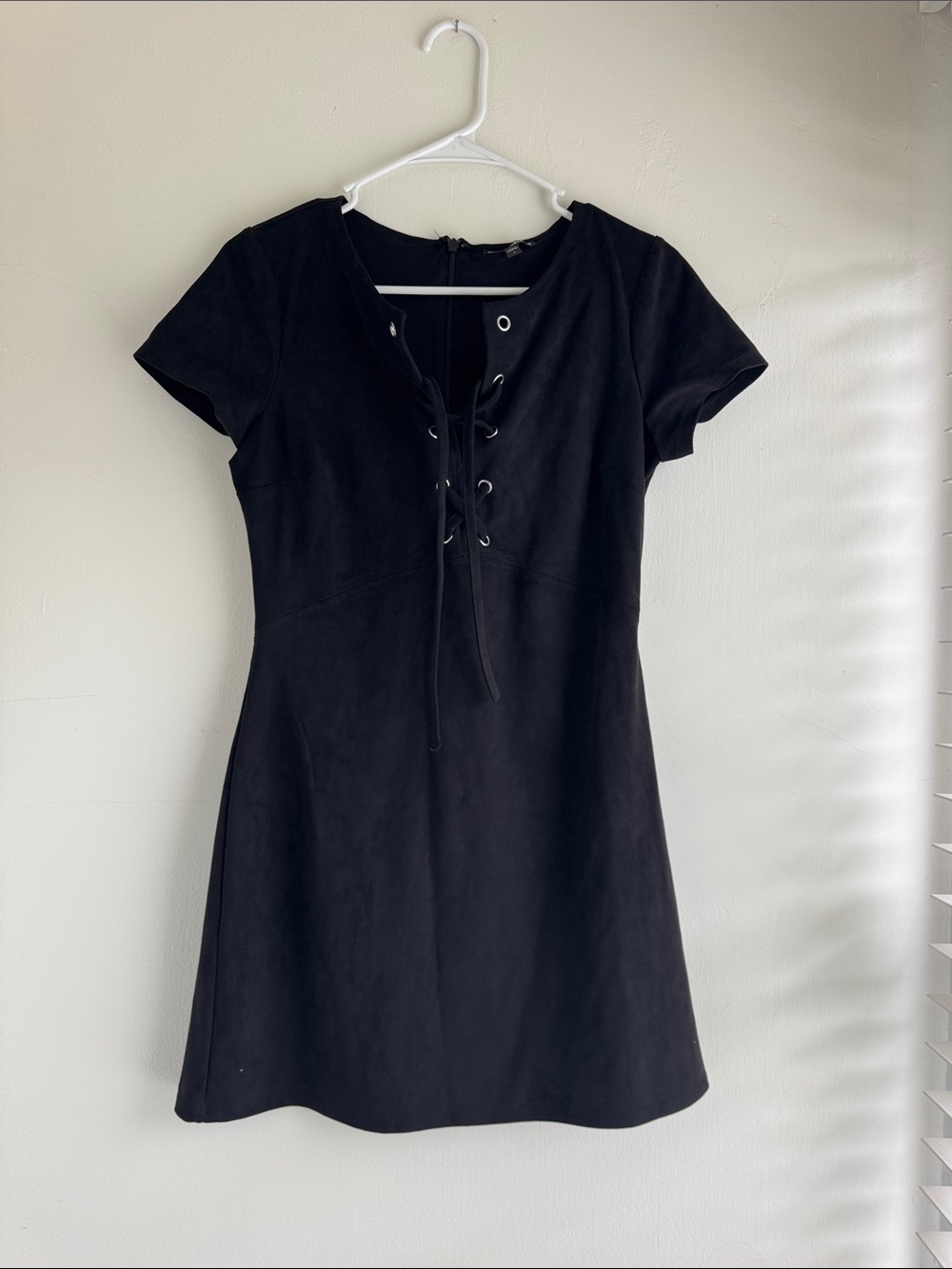 Express Black Lace-Up Short Sleeve Mini Dress